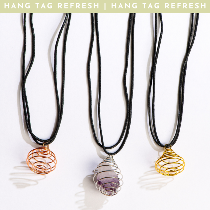 Wholesale spiral pendants with a banner: hang tag refresh