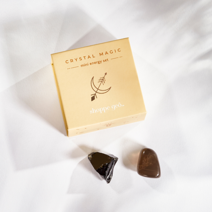 wholesale crystal magic mini energy set: ground and protect with black obsidian and smoky quartz crystals