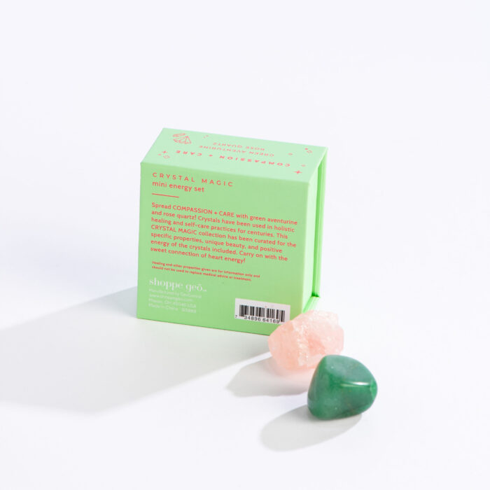 wholesale crystal magic mini energy set: compassion and care with rose quartz and green aventurine crystals