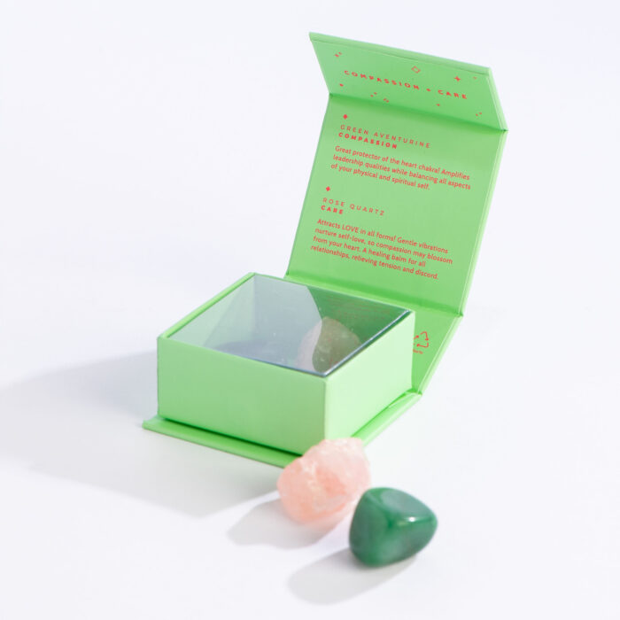 wholesale crystal magic mini energy set: compassion and care with rose quartz and green aventurine crystals