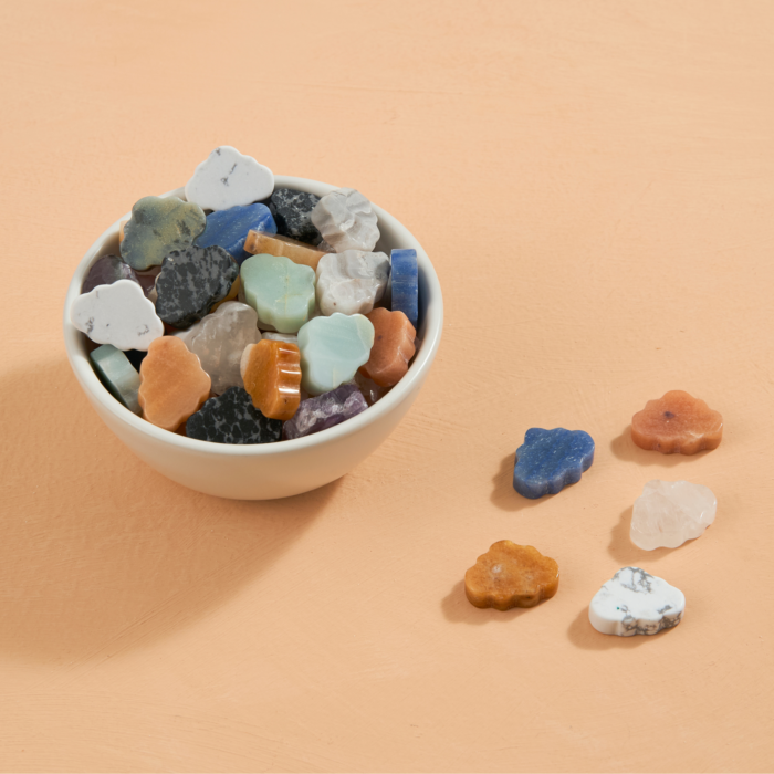 bowl full of a unit of wholesale assorted carved mini crystal clouds