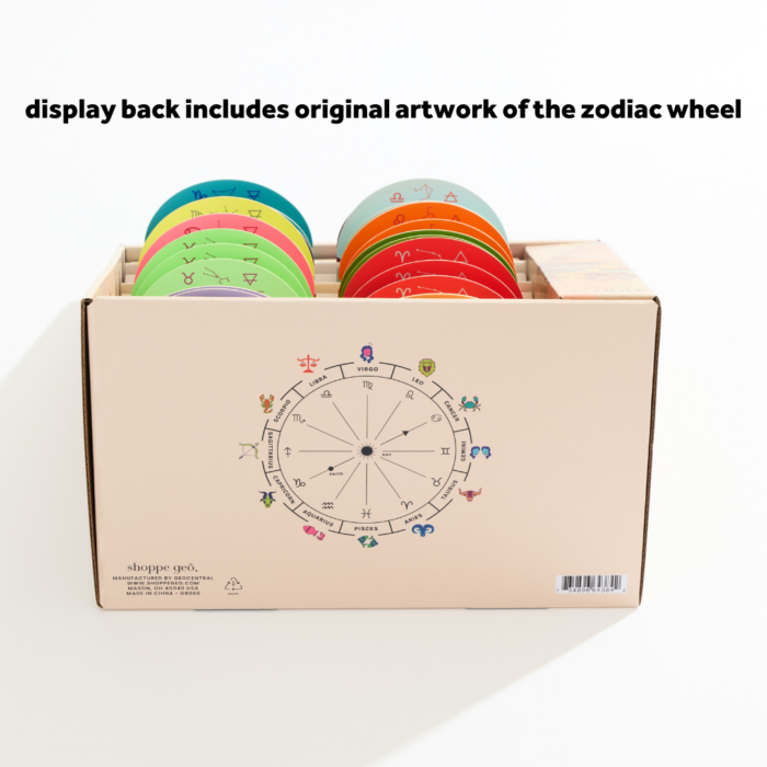 back of wholesale zodiac mini crystal bracelet assortment display showing the zodiac wheel