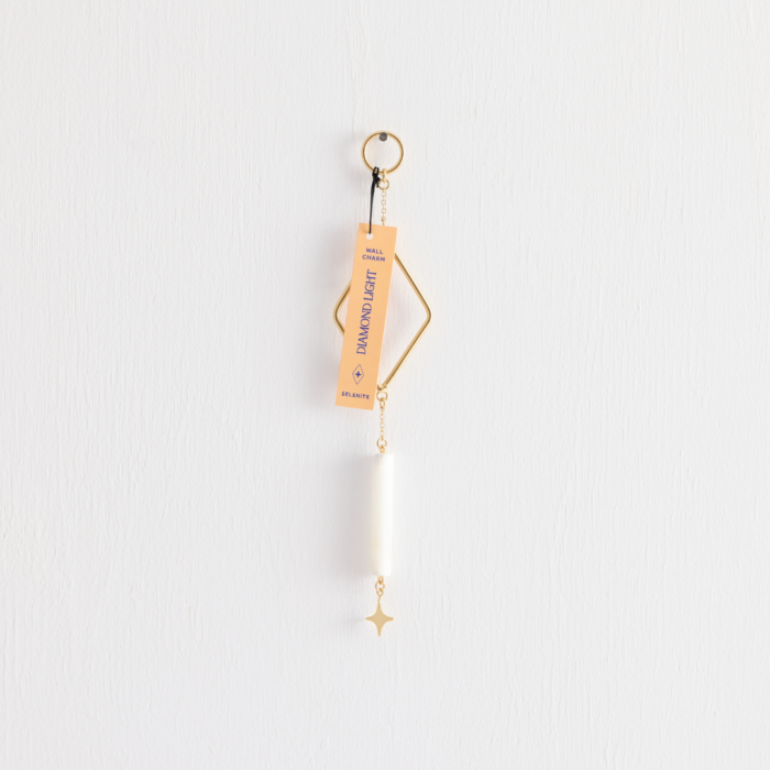 wholesale diamond light wall charm - gold with selenite with orange scannable tag