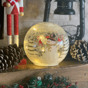 Crackle Glass Globe Lantern - Snowman