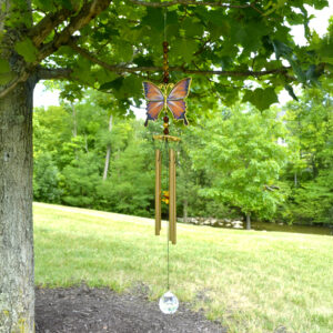 Orange Butterfly Beaded Wind Chime - 25"
