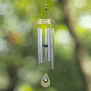 Gold Hammered Wind Chime with Crystal - 31"