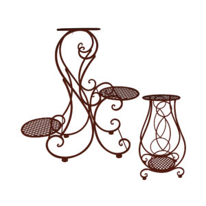 Rustic Wrought Iron Tiered Plant Stand Set