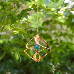 Copper Cosmix Garden Spinner with Blue Glass Planet - 11"