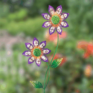 Purple Flower Dual Wind Spinner Garden Stake