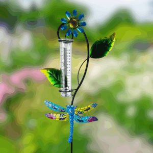 Dragonfly & Flower Rain Gauge Garden Stake - 39"