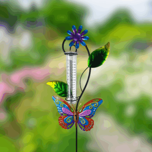 Butterfly & Flower Rain Gauge Garden Stake - 39"