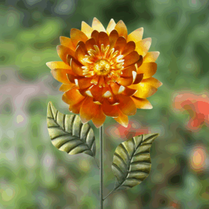Orange Mum Wind Spinner Garden Stake