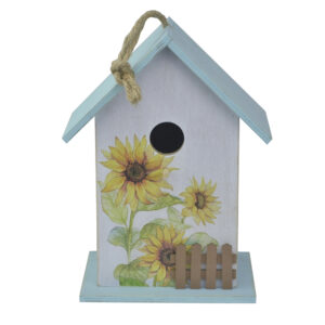 Blue Wooden Birdhouse w/ Sunflowers - 1.25" opening