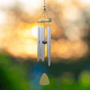 Silver Hammered Wind Chime with Gold Details - 31"