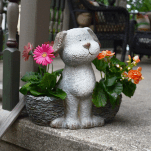 Dog Double Planter w/ Faux Stone Detailing