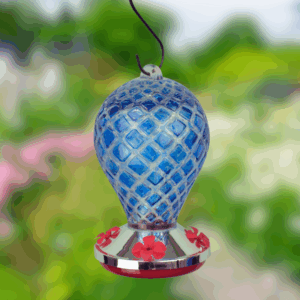 Blue Glass Hummingbird Feeder - 26oz