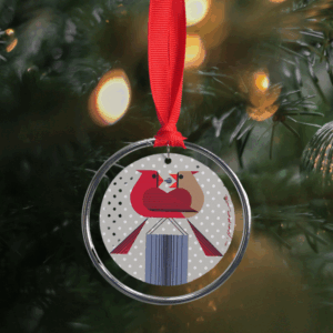 Charley Harper "Redbirds Romance" Keepsake Ornament - 3" diameter