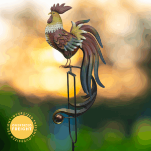 Small Rustic Rooster Balance Rocker Garden Stake