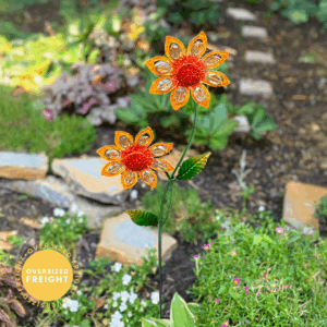 Orange Flower Dual Wind Spinner Garden Stake