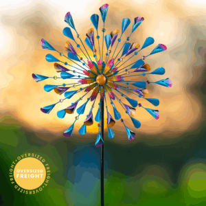 Blue and Gold Flame Wind Spinner Garden Stake - 85"