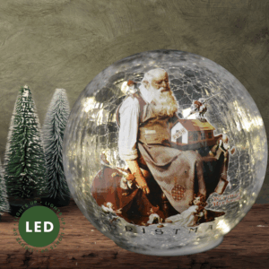 Norman Rockwell Crackle Glass Globe Lantern - Santa & Elves