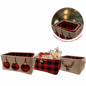 Assorted Nesting Holiday Baskets - Canvas and Plaid
