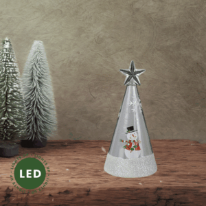 Light Up Christmas Tree Cone w/ Snowman Scene (Small)