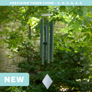 wholesale precision tuned wind chime with a corrosion resistant finish hung outside on a leafy background