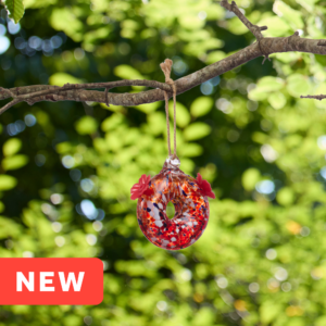 Round Red Art Glass Double Hummingbird Feeder