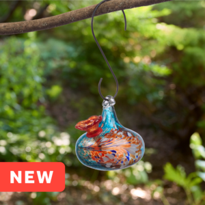 Teardrop Blue Art Glass Hummingbird Feeder