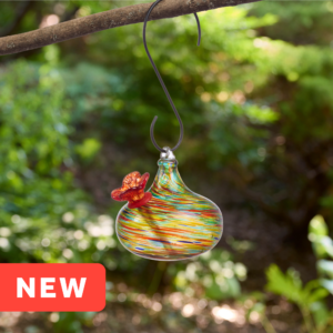 Teardrop Green Art Glass Hummingbird Feeder