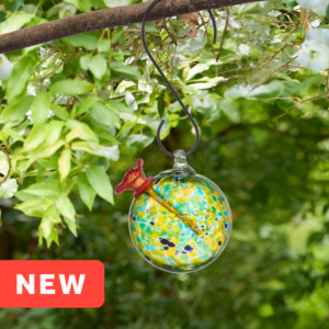 Round Yellow-Green Art Glass Hummingbird Feeder