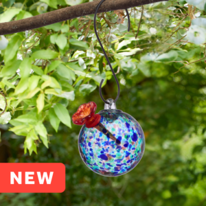 Round Turquoise Art Glass Hummingbird Feeder