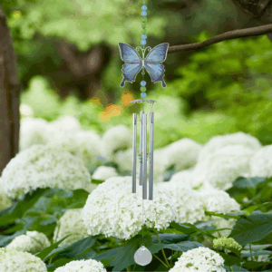 Blue Butterfly Beaded Wind Chime - 25"