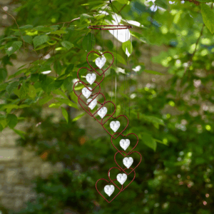 Red Crystal Heart Spiral Suncatcher Chime Mobile - 36"