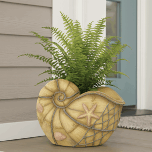 Nautical Conch Seashell Planter - Faux Wood Finish