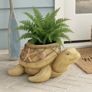 Nautical Turtle Planter - Faux Wood Finish