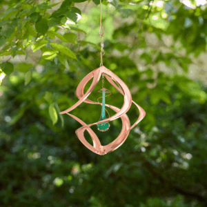 Copper Cosmix Garden Spinner with Green Teardrop - 11"