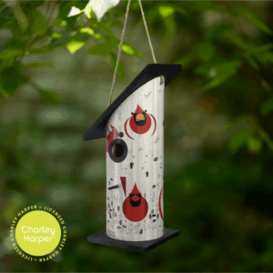 Charley Harper "Cardinal with Seed" Birdhouse (1" - 1.5" opening)