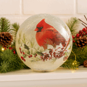 Crackle Glass Globe Lantern - Cardinal