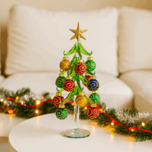 Mini Glass Christmas Tree w/ Gold Glitter Ornaments
