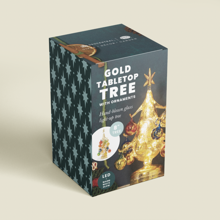wholesale holiday decor - light up glass christmas tree with on trend packaging