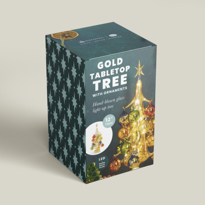 wholesale holiday decor - light up glass christmas tree with on trend packaging