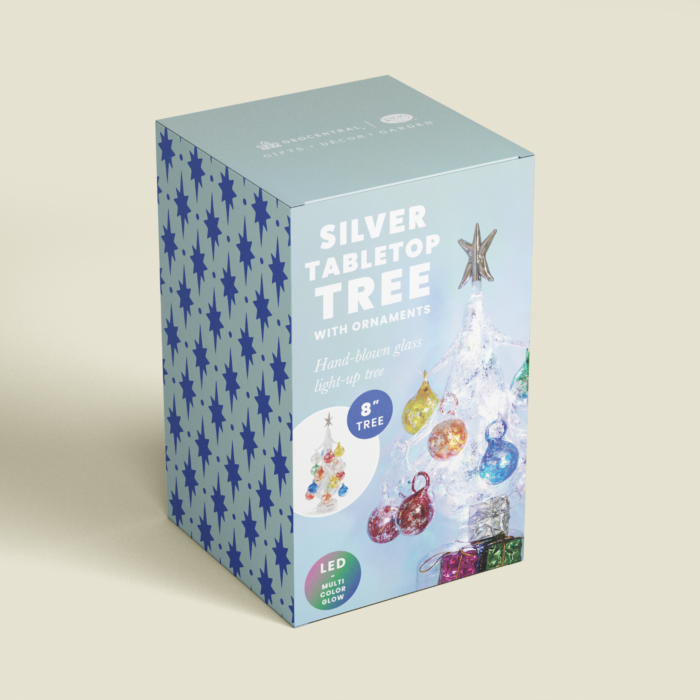 wholesale holiday decor - light up glass christmas tree with on trend packaging