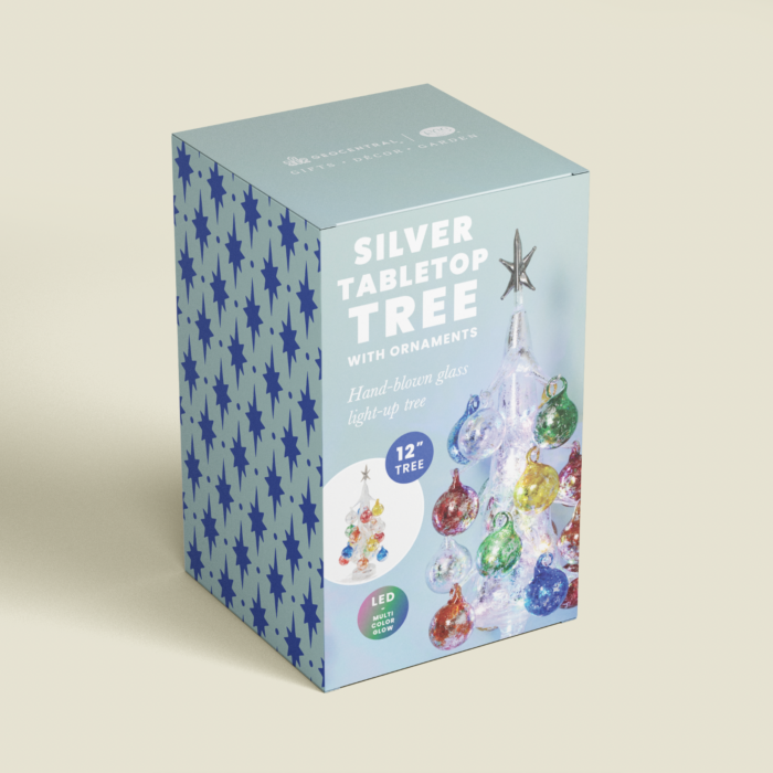 wholesale holiday decor - light up glass christmas tree with on trend packaging