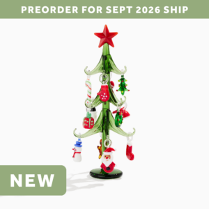Mini Glass Christmas Tree w/Festive Ornaments