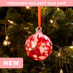 White & Red Art Glass Ball Ornament