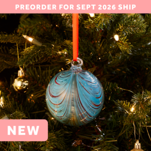 Aqua & Red Art Glass Ball Ornament