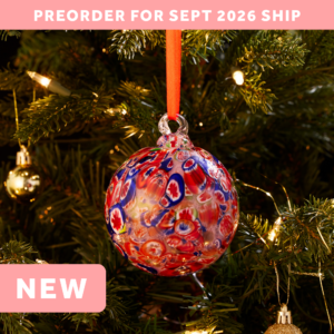 Red & Blue Multicolor Art Glass Ball Ornament