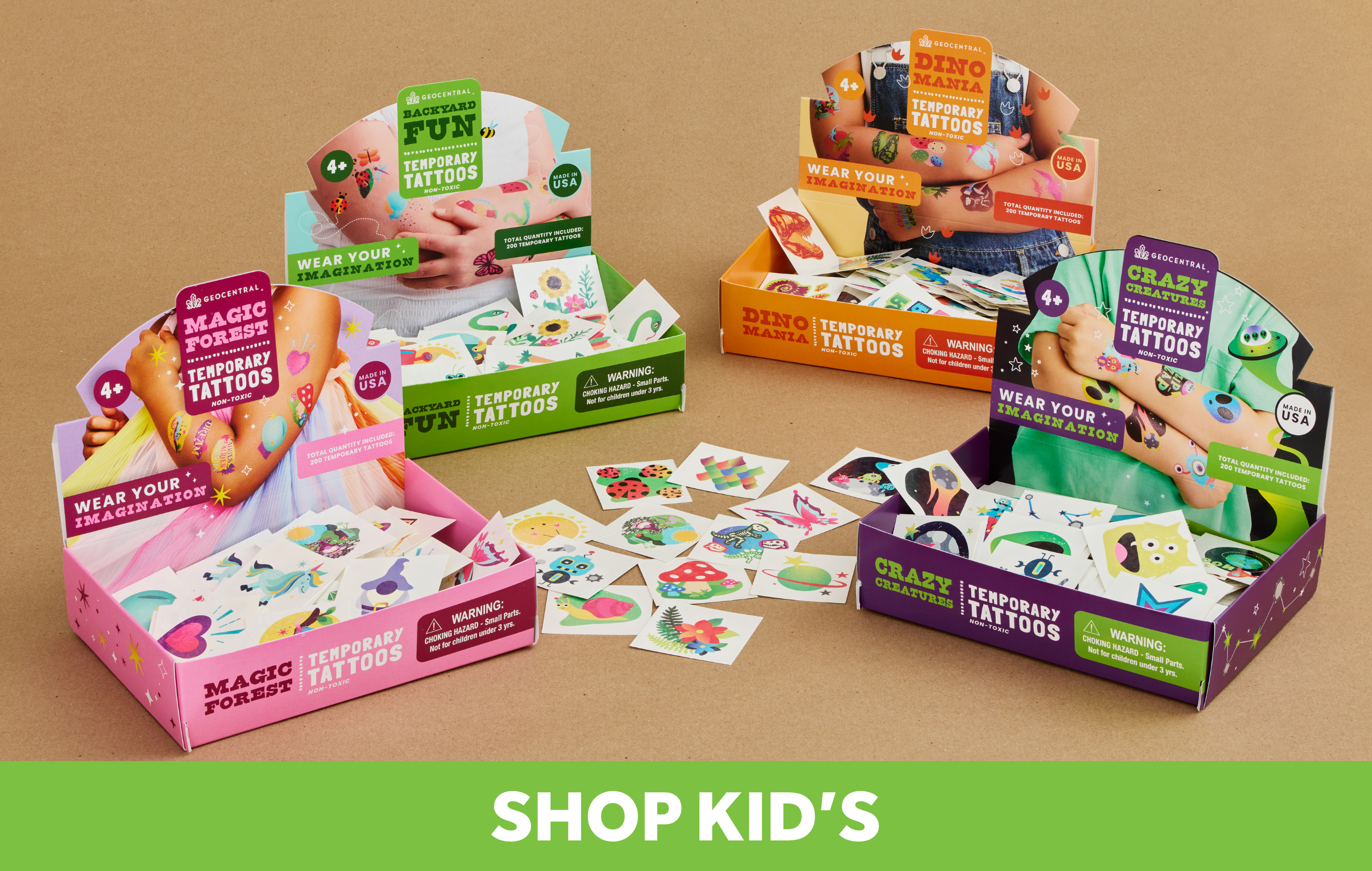 Shop Wholesale Kid's Products - 4 styles of wholesale temporary tattoos for children